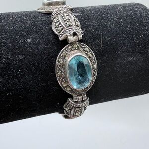 Vintage Blue Topaz Sterling Silver Marcasite Bracelet